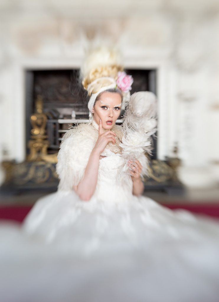fashion photographer - fashion photography - colour image from fashion shoot a wentworth woodhouse featuring model wearing a white bridal dress and high hair