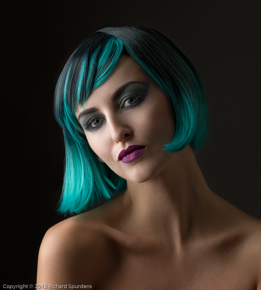 portrait photography - portrait photographer - colour portrait image of model with blue coloured hair