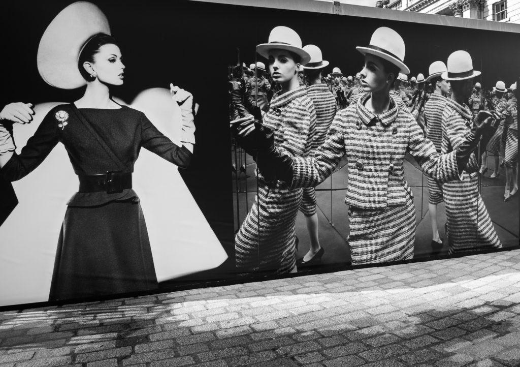 travel photography - travel photograher - images from a visit to photo london this one in monochrome of fashion images outside the pavillion gallery