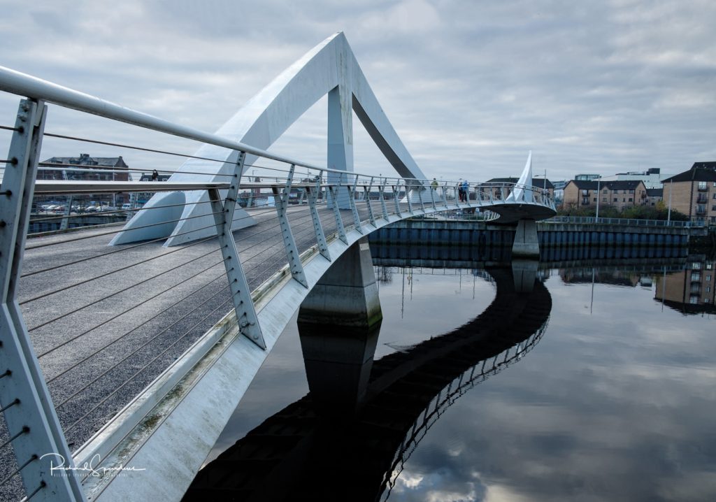 the tradeston bridge a pedestrian bridge across the River Clyde
