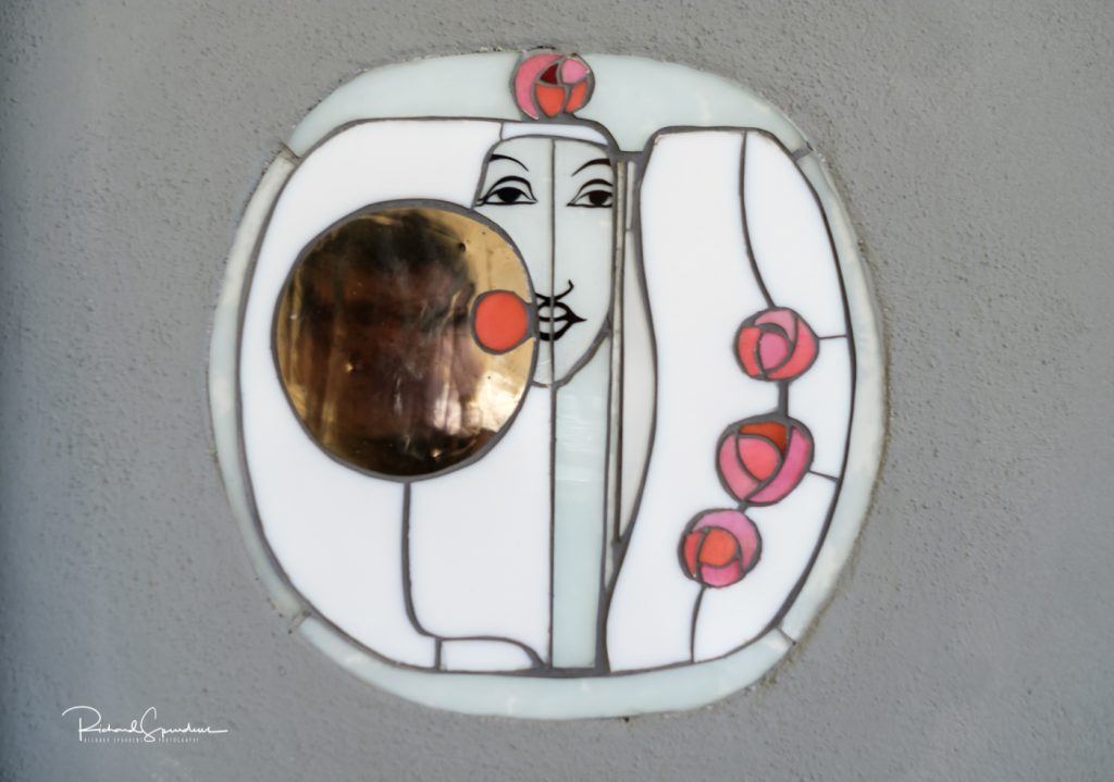 close up of the Stain glass design by mackintosh
