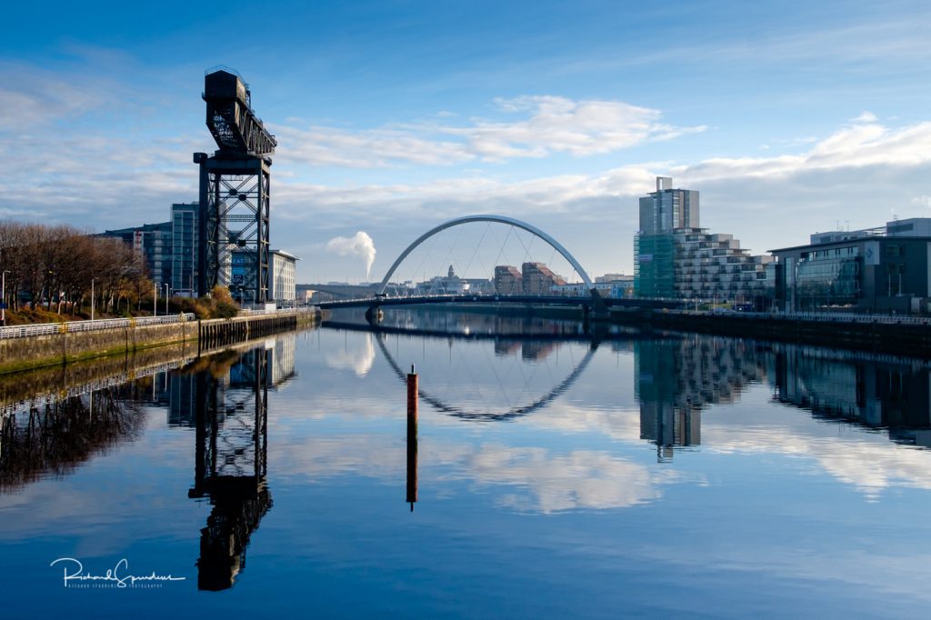 landscape view of the clyde Arc and the finnieston crane