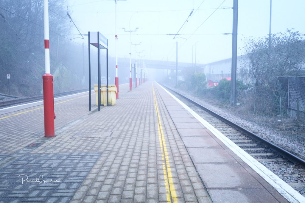 image shot at bradford foster square station on a mist april morning