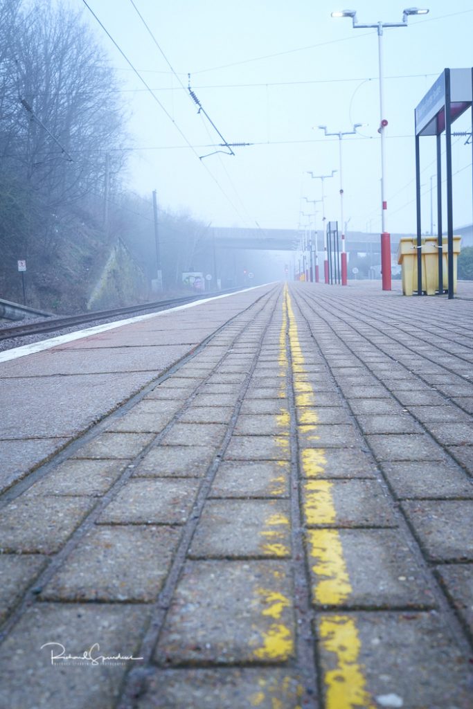 image shot at bradford foster square station on a mist april morning